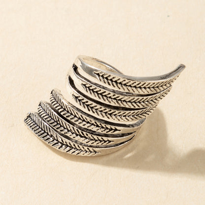 Punk style leaf feather mesh vintage single ring