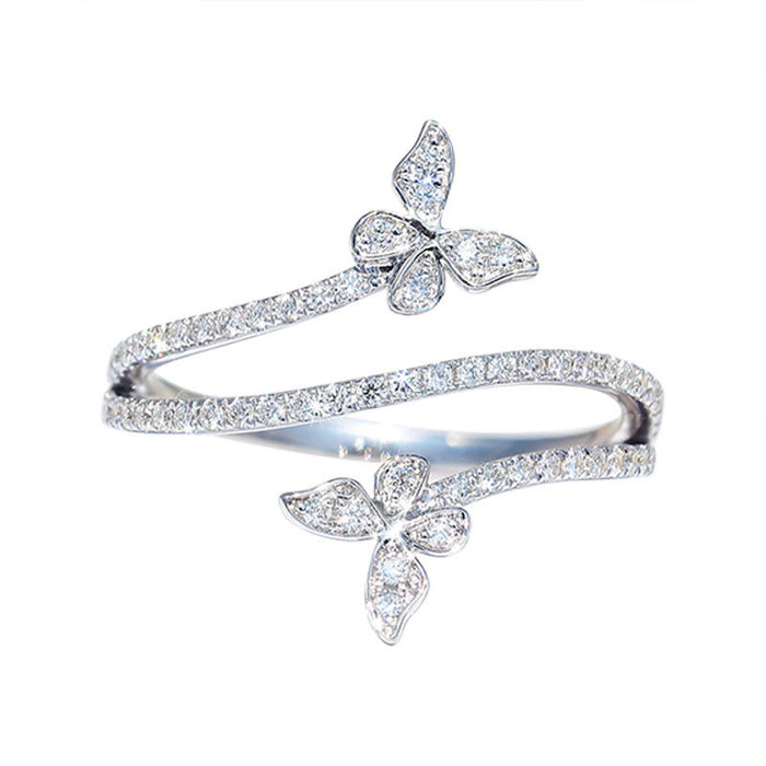 Butterfly index finger ring three-layer light luxury diamond women's ring