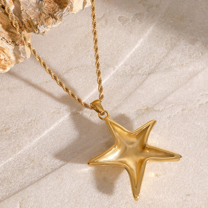 Starfish pendant necklace, European and American stainless steel ins style ocean clavicle chain design