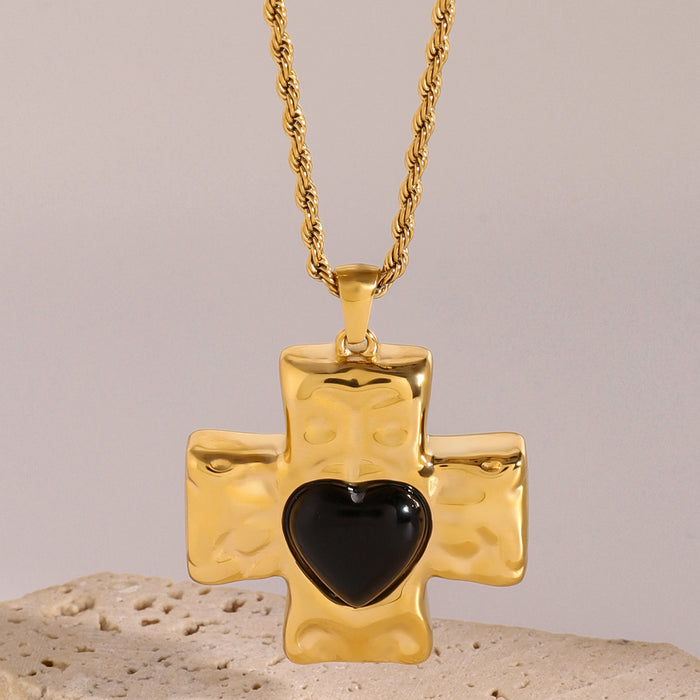 Stainless steel love hammered cross pendant necklace design