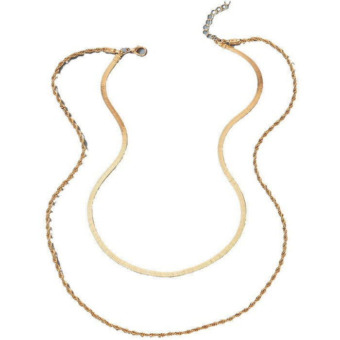 Alloy Snakebone Double Layer Necklace with Simple Braided Chain Design