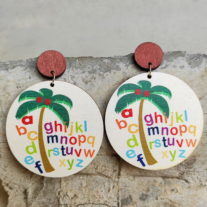 Wooden coconut tree earrings