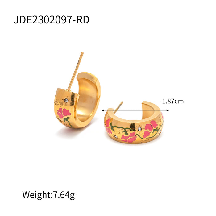 Trending European 18K Gold Plated Stainless Steel Leaf Stud Earrings - Non-Fading Jewelry for Women