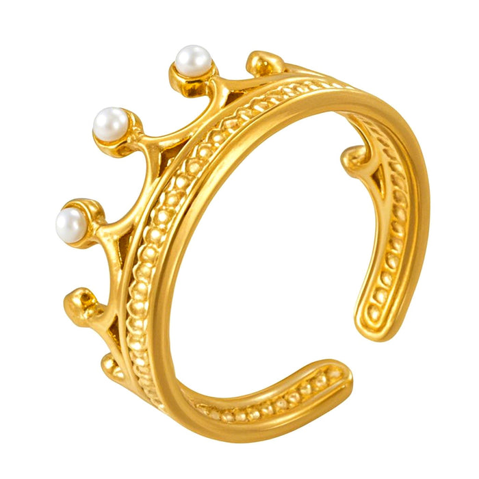 Wholesale 18K gold-plated stainless steel diamond-encrusted crown rings