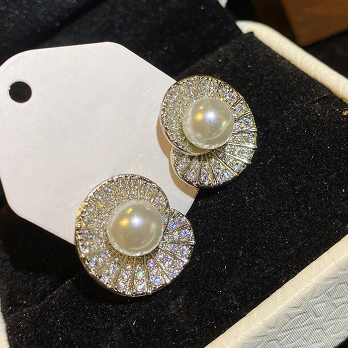 Pendientes estilo Hong Kong con perlas de imitación de concha para mujer