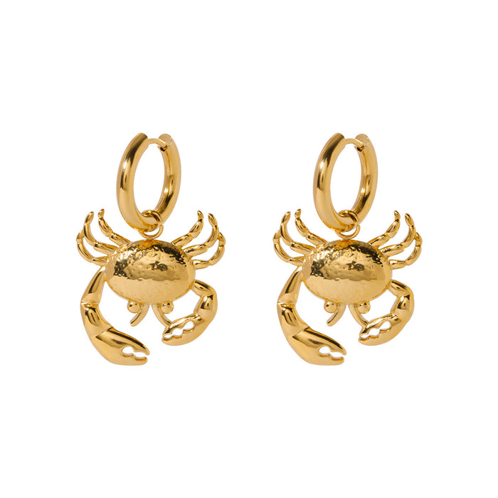 18K Gold Stainless Steel Crab Pendant Earrings - Trendy Titanium Steel Stud Earrings