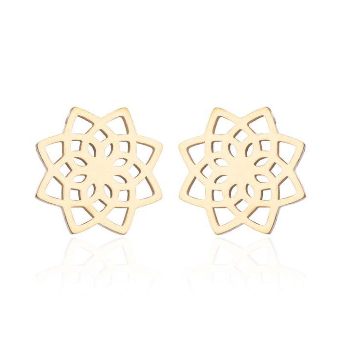 Lotus Flower Stainless Steel Stud Earrings - Vintage-Inspired Hollow Floral Jewelry