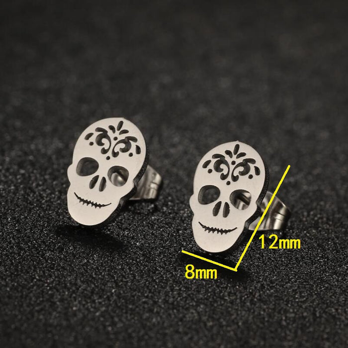 Skull Gothic Stainless Steel Stud Earrings - Bold and Edgy Halloween Jewelry