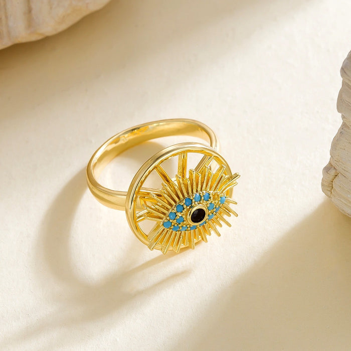 Wholesale copper micro-painted colored diamond evil eye rotating open ring