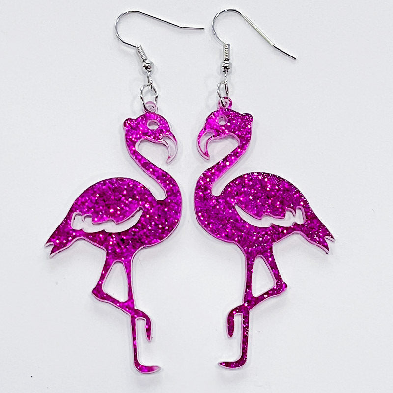 Flamingo Party Earrings with Pink Cocktail and Girl Design