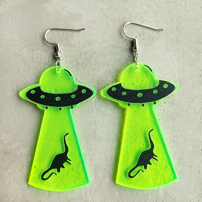 Halloween Skull Alien UFO Witch Furnace Fluorescent Acrylic Earrings - wallojewerly 