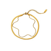 French Style Titanium Steel Anklet - 18K Gold Polished Blade Chain and Snake Chain Double Layer Anklet - wallojewerly 