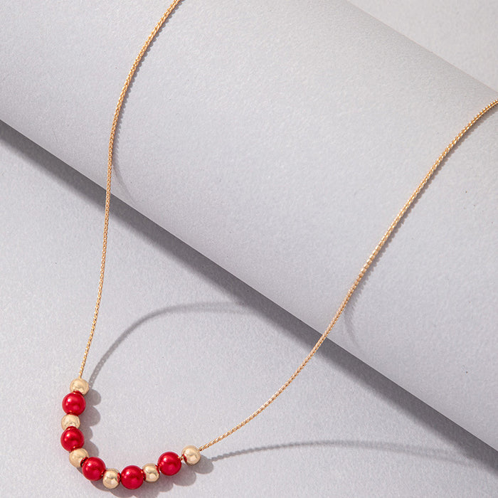 Gold and Red Pearl Pendant Necklace - Unique Choker for a Statement Look