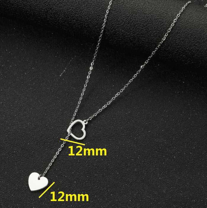 Double pendant love shaped tassel clavicle chain, Korean niche stainless steel simple necklace wholesale