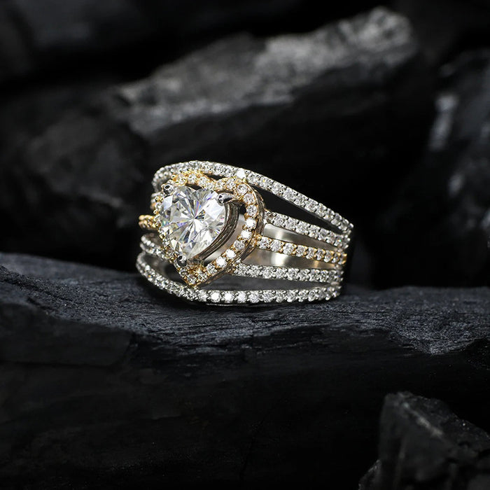Small heart-shaped ring multi-layer ring two-color ring