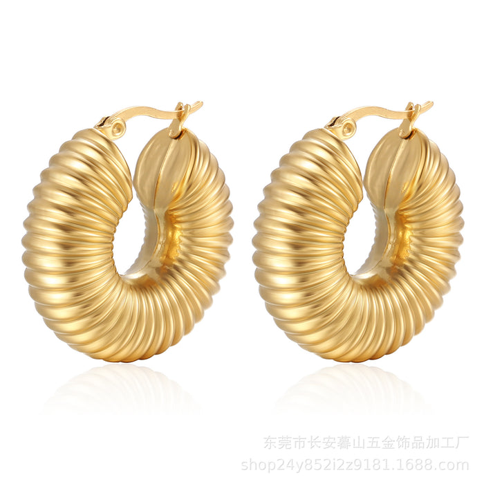 Pendientes redondos huecos de acero inoxidable chapados en oro de 18 quilates, pendientes sencillos para mujer