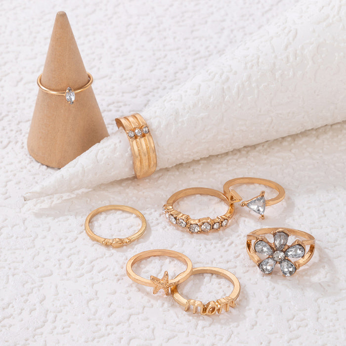 Simple starfish letter ring set, geometric irregular flower diamond eight-piece set