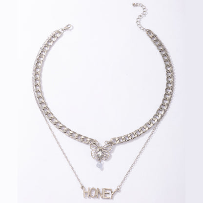 Butterfly Pendant Necklace with Silver Chain - Fashionable INS Letter Jewelry