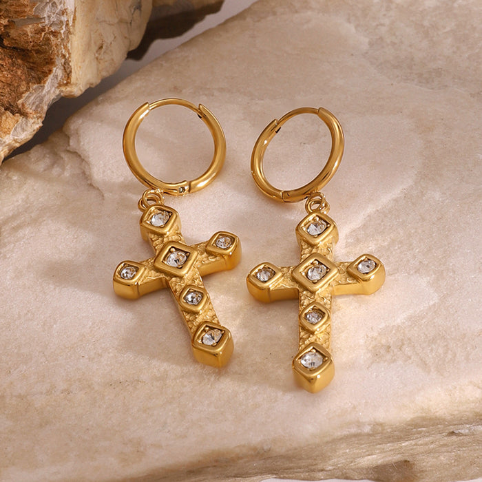 Stainless steel zircon cross earrings niche earrings