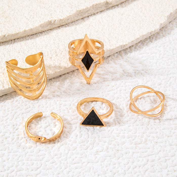 Hip Hop Triangle Ring Set - 5pcs Dark Gothic Open Rings