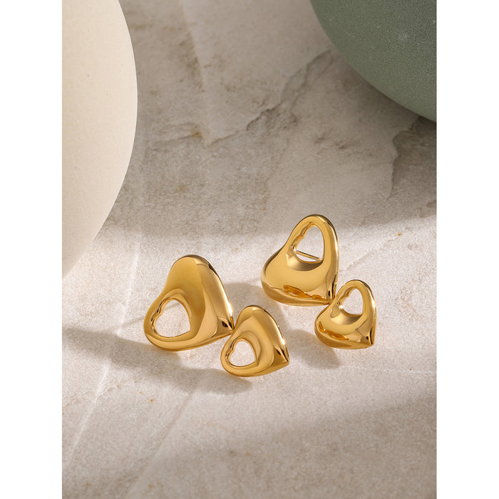 18K Gold Stainless Steel Double Heart Hollow Earrings - High-End Asymmetric Titanium Steel Jewelry