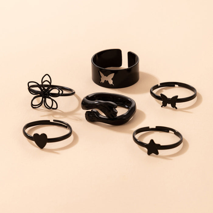 Hollow flower butterfly six-piece ring star heart finger combination