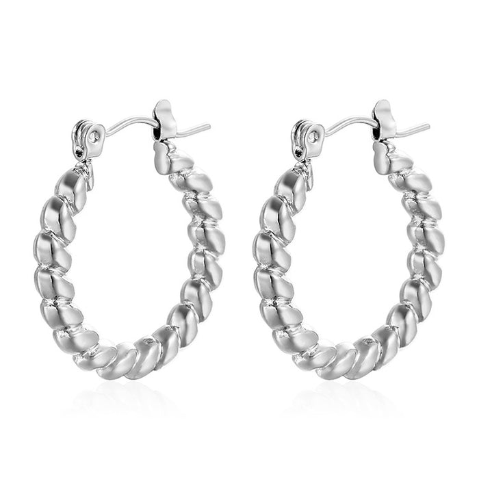 Simple O-shaped earrings twist design titanium steel gold-plated shiny surface