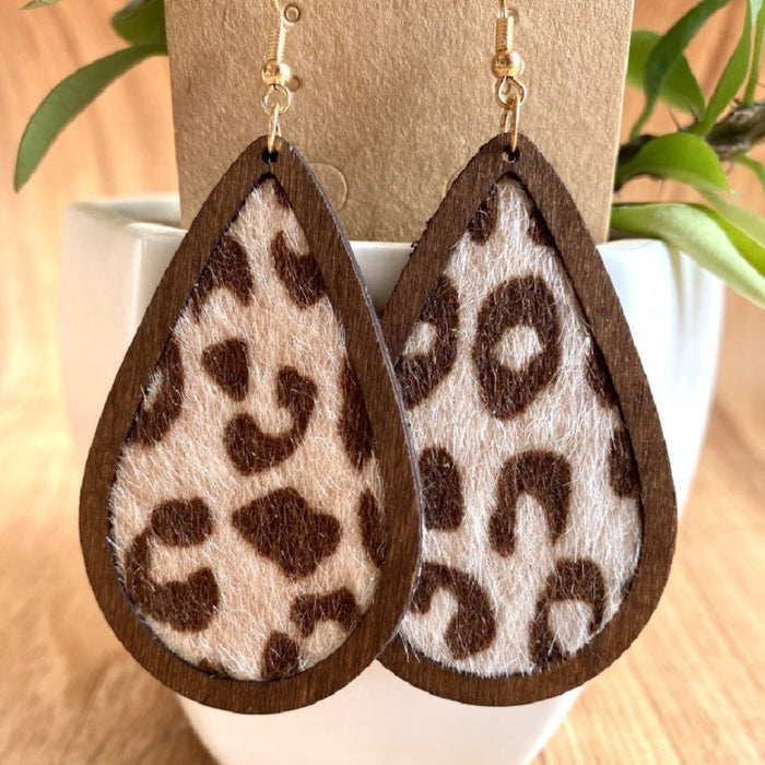 Wooden leopard print earrings