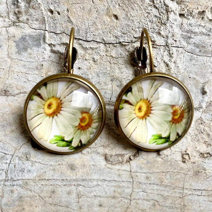 Vintage Bronze Floral Earrings with Sunflower and Lavender Designs