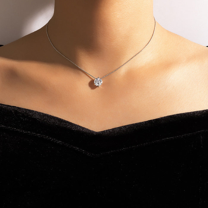 Collar de circonitas en forma de corazón para mujer: cadena minimalista con colgante de piedras preciosas