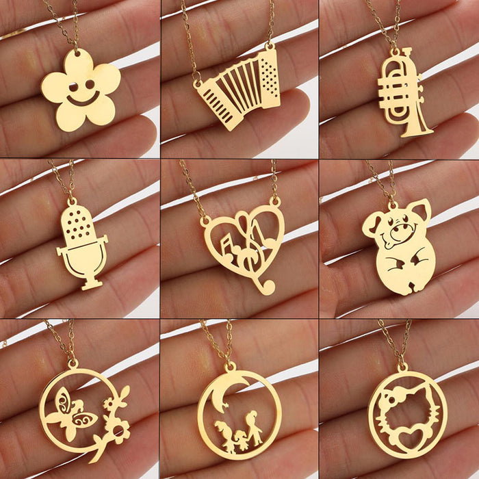 Butterfly flower necklace, spring and summer stainless steel 18K electroplating niche animal musical note jewelry wholesale