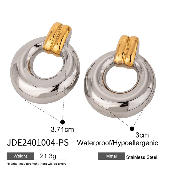 Stainless steel hoop earrings contrast color earrings 18K gold titanium steel earrings