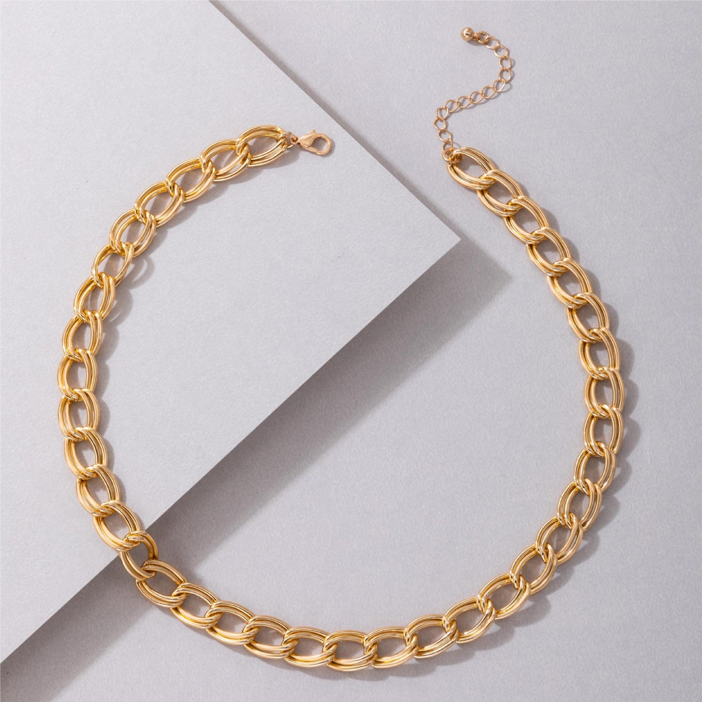 Metal Chain Necklace with Hollow Geometric Layers