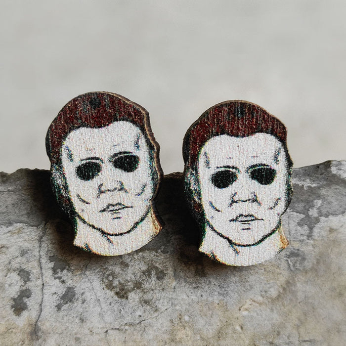 Wooden Halloween Horror Figure Earrings