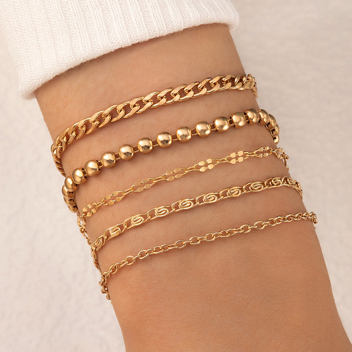 Simple Alloy Chain Multi-Layered Bracelet with Geometric Link Design