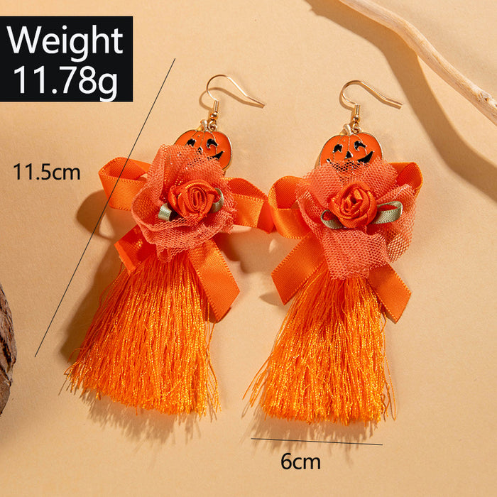 Halloween Oil Drop Pumpkin Tassel Earrings Creative Bowknot Rose Earrings