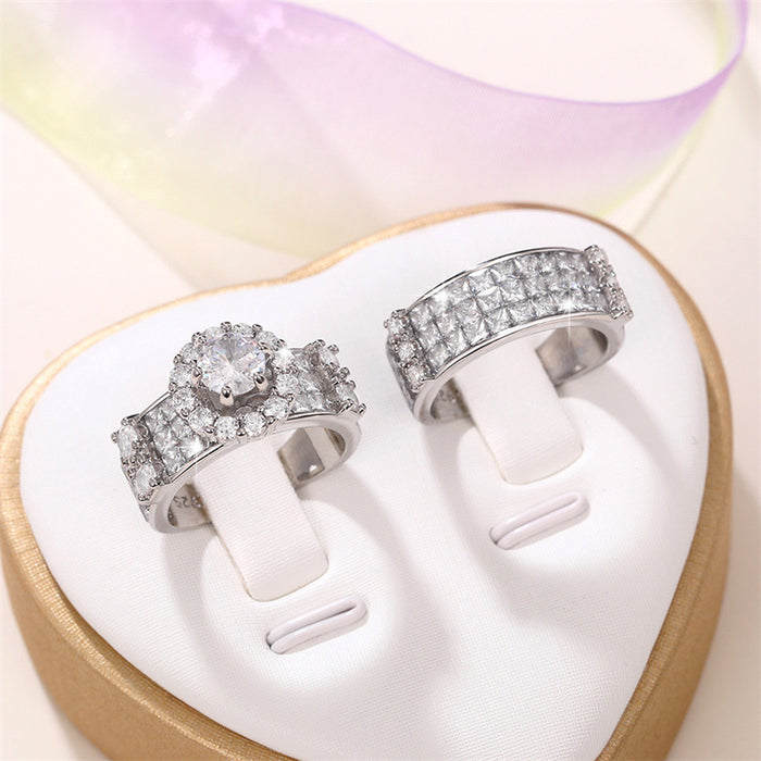 Micro-inlaid platinum-plated engagement ring European and American fashion set ring female ring