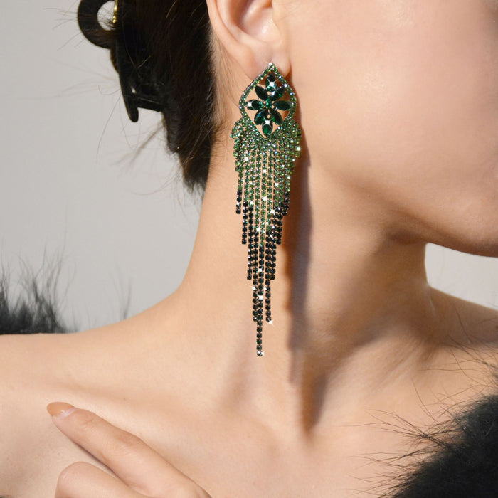 Elegant Zircon Tassel Earrings - Sparkling Dangles for a High-End Look