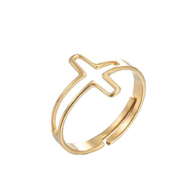 Anillo de cruz hueca simple de moda, anillo abierto ajustable de acero inoxidable al por mayor