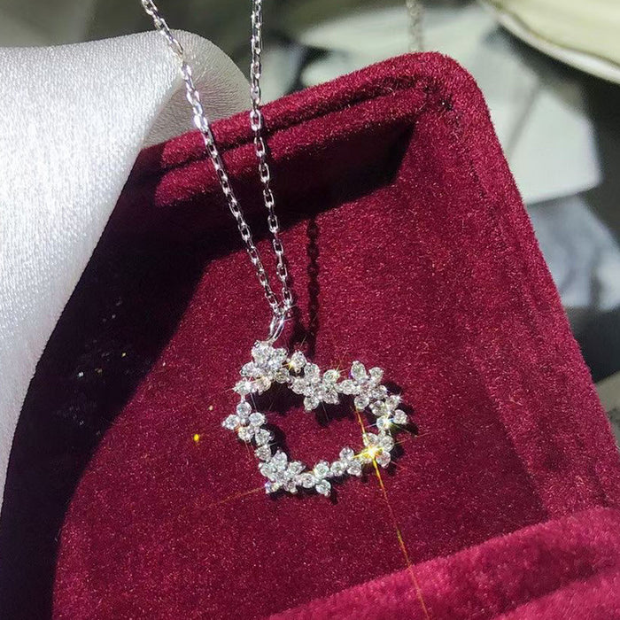 Collar de diamantes y circonitas con incrustaciones de flores en forma de corazón de súper hada, joyería nupcial para boda