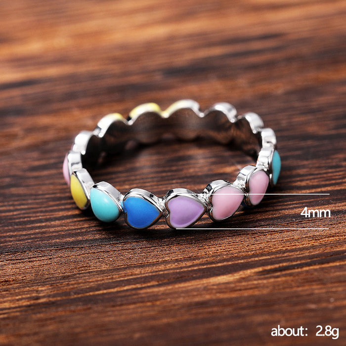 Oil dripping colorful peach heart ring Japanese and Korean romantic heart ring