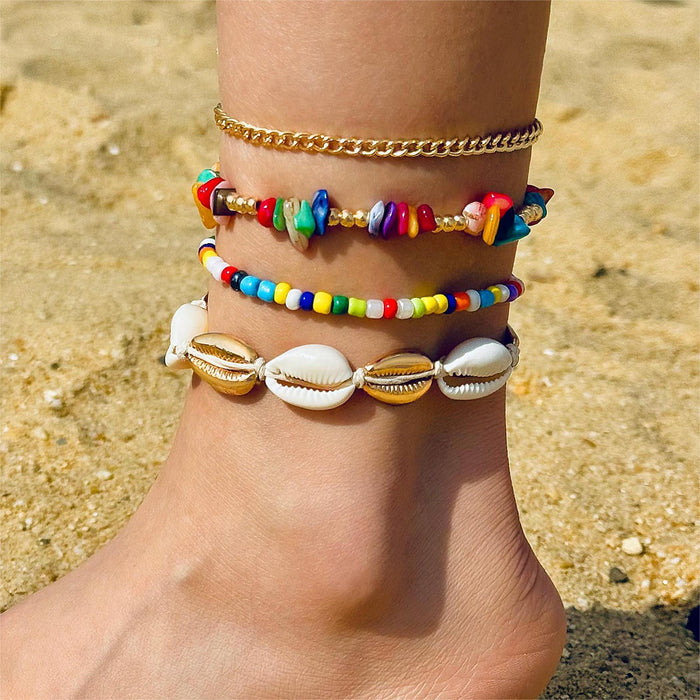 Juego de tobilleras con cuentas de estrellas de mar y conchas bohemias - Pulseras de tobillo Beach Vibes