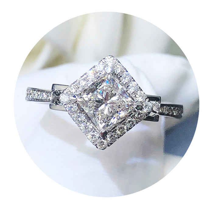 Hollow diamond zircon ring niche high-end wedding ring for women