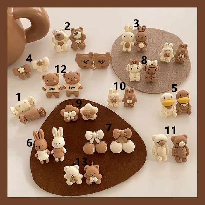 Cartoon bear earrings milk coffee color sweet earrings