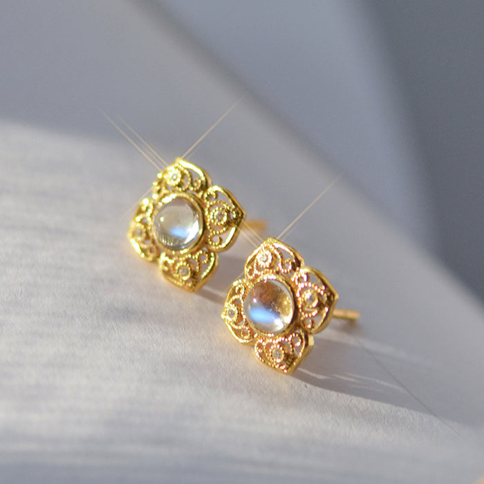 Four-leaf clover hollow pendant earrings vintage set