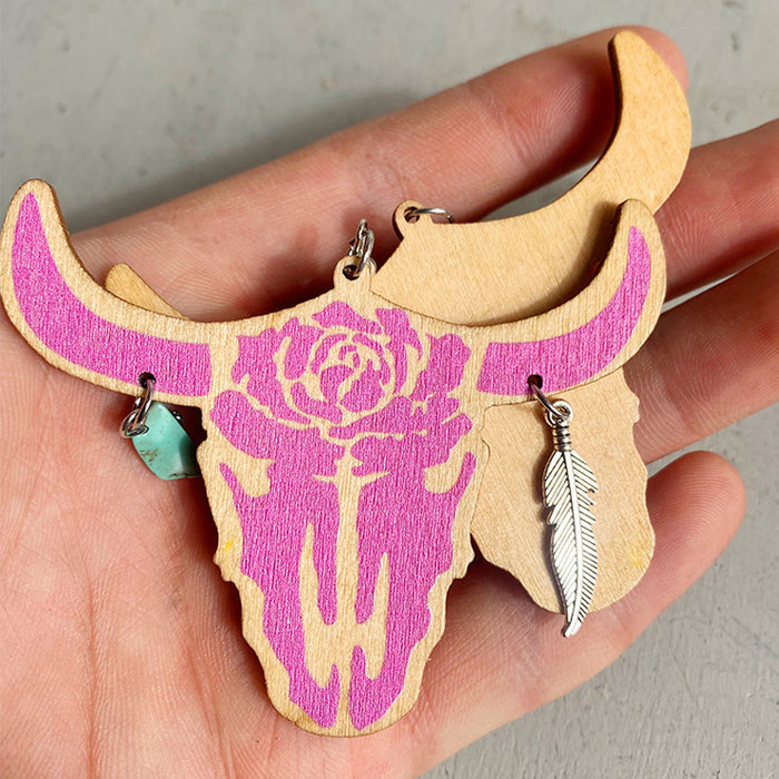 Wooden bull head earrings