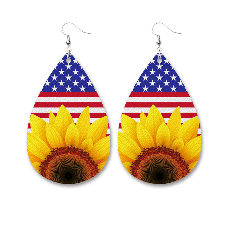 Original Sunflower Leather Earrings with Leopard and Sunflower Design