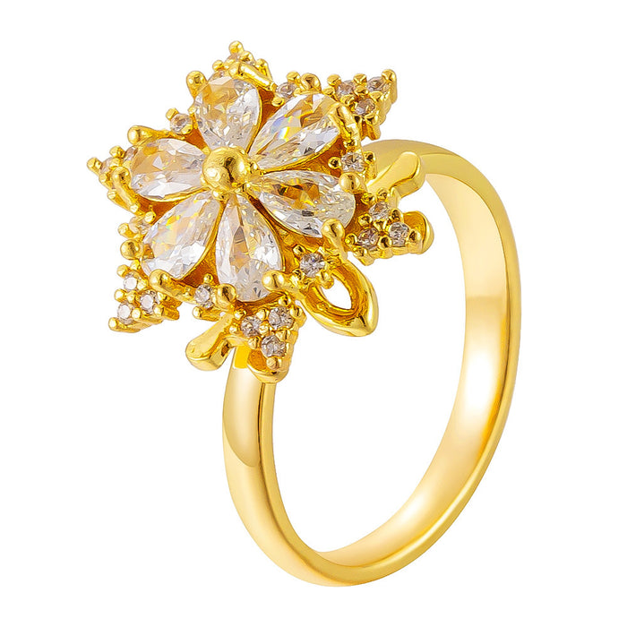 Wholesale copper-plated gold micro-set zircon flower rotating open ring
