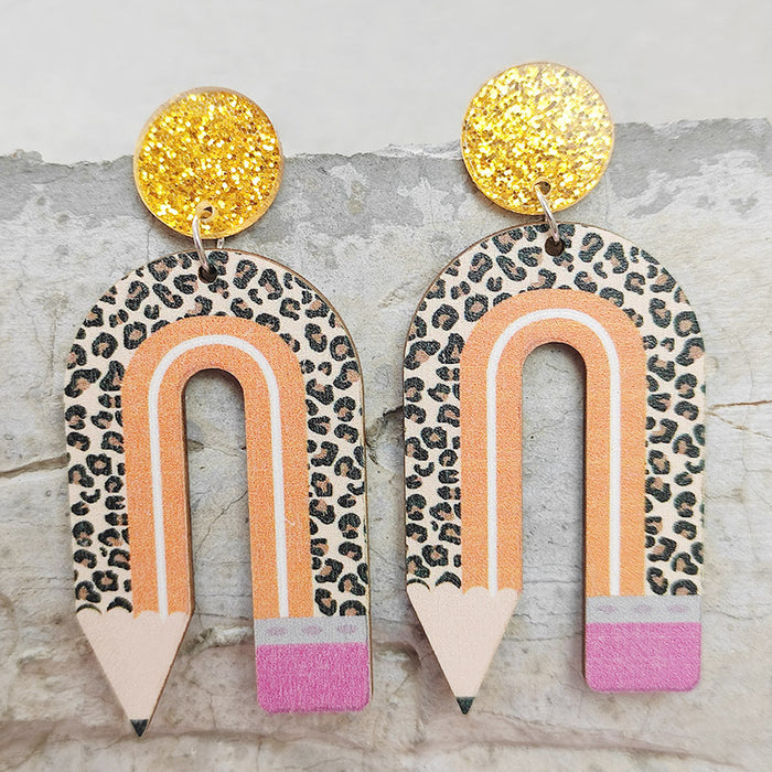 Wooden school pencil earrings