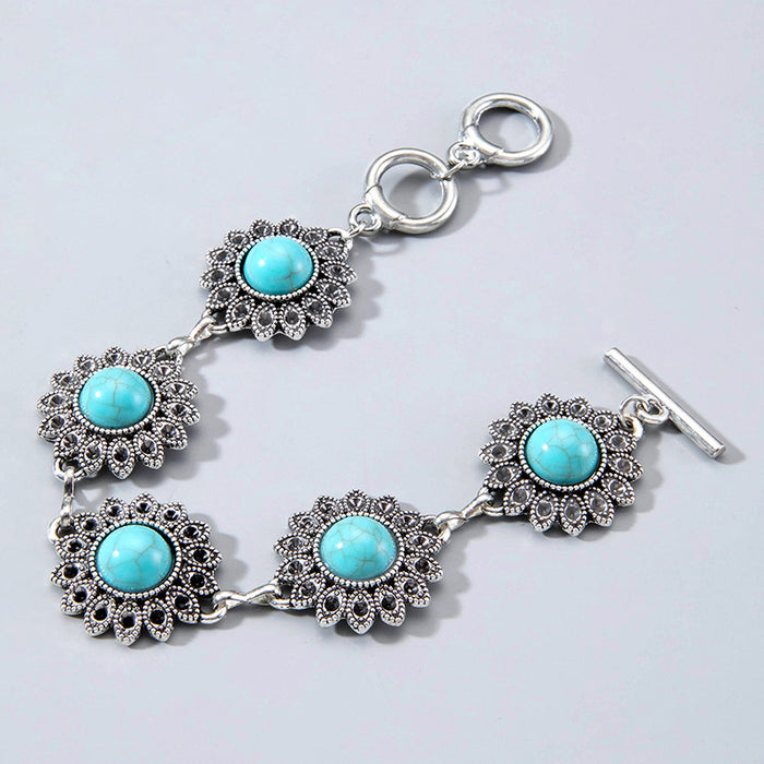 Bold Bohemian Turquoise Bracelet Set - Geometric Floral Jewelry